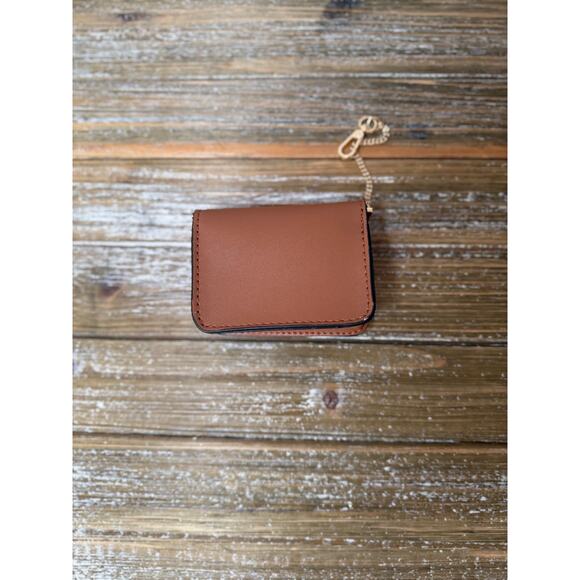 Calvin Klein MINI Card Wallet Key Chain Preppy Minimalist Brown Faux Leather - Picture 3 of 8